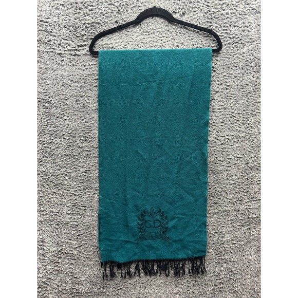 Vintage Christian Dior Printed Logo Cashmerre Scarf Teal 63.5" x 14.75" - Picture 1 of 8